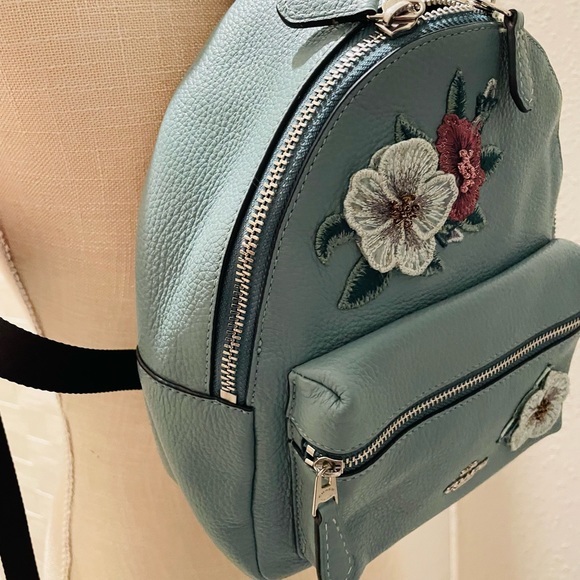 Coach Signature Designer Handbags - Coach Leather Backpack with 3D Embroidered Fabric Flowers